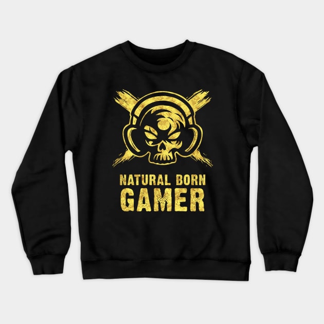 Natural Born GAMER Skull with Headphones Abstract Tattoo Style Crewneck Sweatshirt by Naumovski